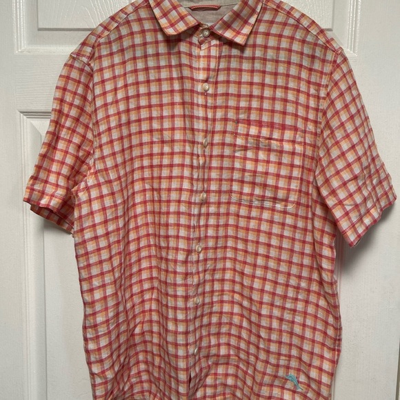 Tommy Bahama St. Croix Check Claret SS 100% Linen Button Up Shirt Size M - Picture 2 of 11